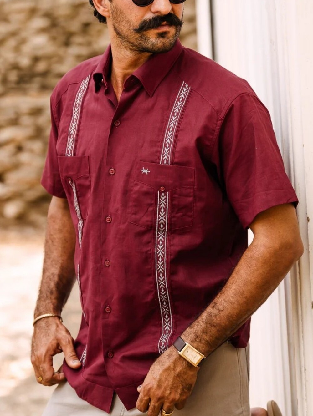 Texas Standard Tejas Guayabera Maroon Sz XL NWT